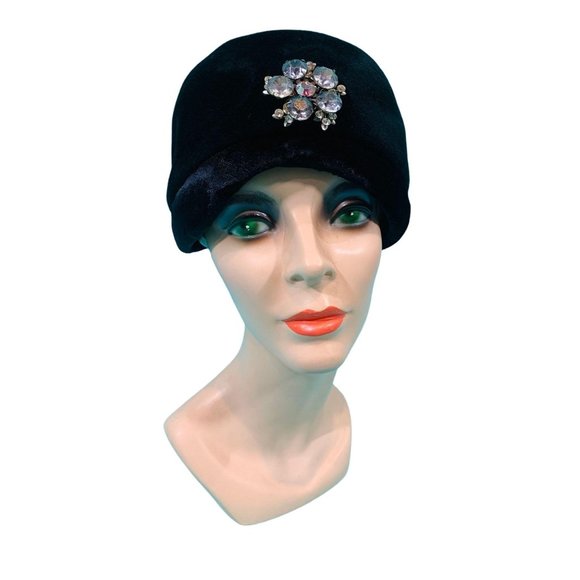 Vintage 1950s Shako Black Rhinestone Glamorous Hat - Picture 6 of 10